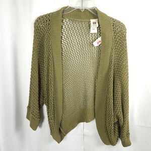 VTG NWT Faded Glory Womens Small‎ Green Open Knit Open Front Cardigan Sweater